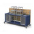 Explorer Rover Table with Butcher Block Retractable Top, Bin Storage, Stools, Power Unit, Locking Casters - Navy Frame (
