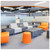 Lifestyle image of MUM Tall Rock Active Seating Stool - Turquoise Fabric - Light Wood Base - Butterscotch Leather Handle shown in a clean storage environment