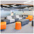 Lifestyle image of MUM Tall Rock Active Seating Stool - Cinder Fabric - Dark Wood Base - Dark Chocolate Leather Handle shown in a clean storage environment