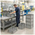 Lifestyle image of Straight Wall Stacking Container - Gray - 175 lb Capacity for small parts storage shown in a clean storage environment