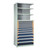 11-Drawer Steel Shelving with Drawers, 42" W x 18" D x 87" H, 5 Shelves, Four 3"H, Three 4"H, Four 6"H, Included Dividers, Adder