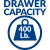 Rousseau R-series drawer feature: 400 lb capacity per drawer. Cabinet and caster total capacity limits still apply.