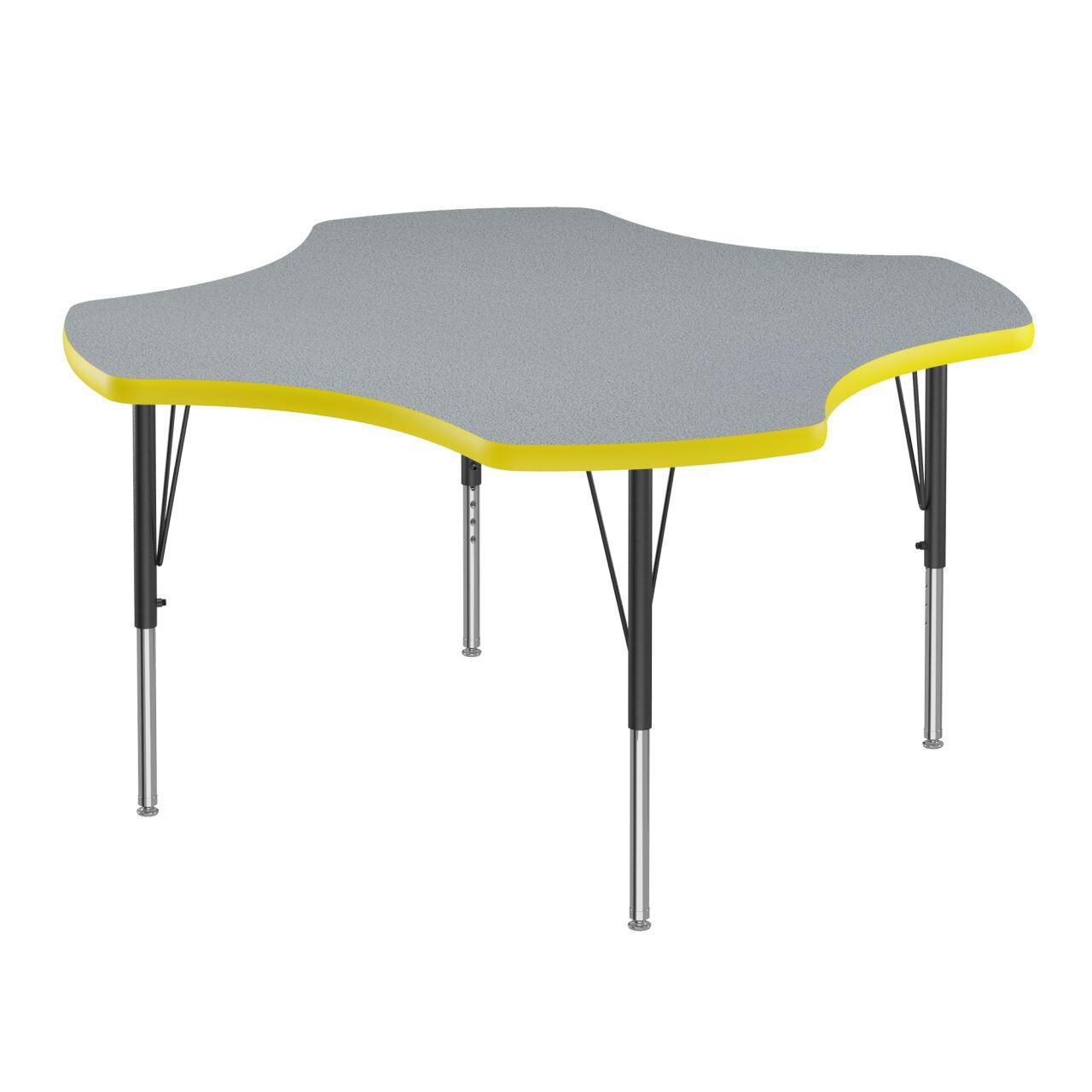 Adjustable Height Activity Tables-Clover Shaped Gray Granite[https://cdn11.bigcommerce.com/s-ae8l2aaf6n/product_images/attribute_value_images/38457.preview.jpg?t=1741097779] Yellow[https://cdn11.bigcommerce.com/s-ae8l2aaf6n/product_images/attribute_value_images/38474.preview.jpg?t=1741097790] Black/Chrome[https://cdn11.bigcommerce.com/s-ae8l2aaf6n/product_images/attribute_value_images/38477.preview.jpg?t=1741097793] SKU SMS-04-V28-A48-CLO-15-09-38