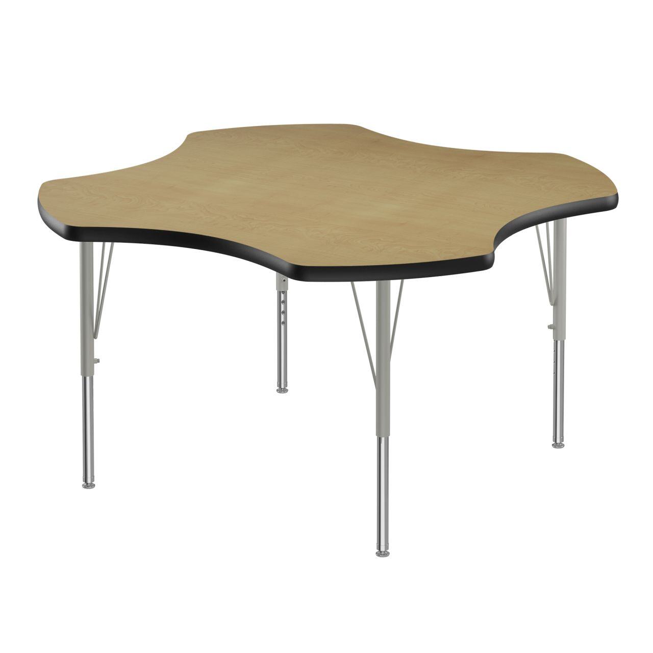 Adjustable Height Activity Tables-Clover Shaped Medium Oak[https://cdn11.bigcommerce.com/s-ae8l2aaf6n/product_images/attribute_value_images/38459.preview.jpg?t=1741097780] Black[https://cdn11.bigcommerce.com/s-ae8l2aaf6n/product_images/attribute_value_images/38467.preview.jpg?t=1741097786] Silver Mist[https://cdn11.bigcommerce.com/s-ae8l2aaf6n/product_images/attribute_value_images/38478.preview.png?t=1741097793] SKU SMS-04-V28-A48-CLO-06-14-09