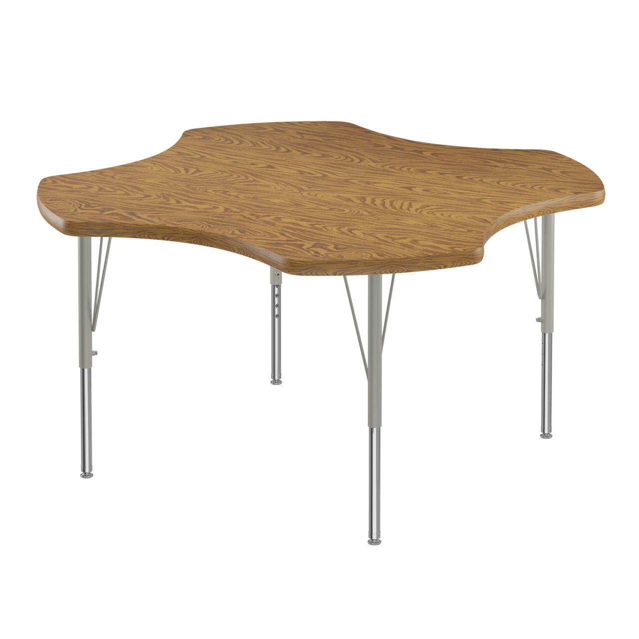 Adjustable Height Activity Tables-Clover Shaped Medium Oak[https://cdn11.bigcommerce.com/s-ae8l2aaf6n/product_images/attribute_value_images/38459.preview.jpg?t=1741097780] Medium Oak[https://cdn11.bigcommerce.com/s-ae8l2aaf6n/product_images/attribute_value_images/38475.preview.jpg?t=1741097791] Silver Mist[https://cdn11.bigcommerce.com/s-ae8l2aaf6n/product_images/attribute_value_images/38478.preview.png?t=1741097793] SKU SMS-04-V28-A48-CLO-06-14-06