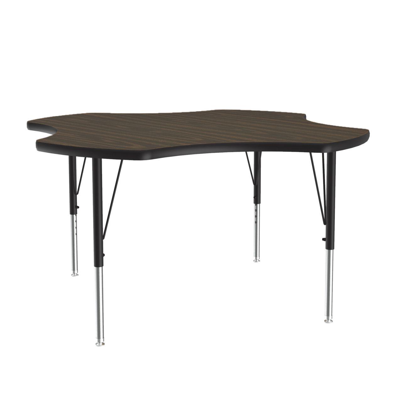 Adjustable Height Activity Tables-Clover Shaped Walnut[https://cdn11.bigcommerce.com/s-ae8l2aaf6n/product_images/attribute_value_images/38464.preview.jpg?t=1741097784] Black[https://cdn11.bigcommerce.com/s-ae8l2aaf6n/product_images/attribute_value_images/38467.preview.jpg?t=1741097786] Black/Chrome[https://cdn11.bigcommerce.com/s-ae8l2aaf6n/product_images/attribute_value_images/38477.preview.jpg?t=1741097793] SKU SMS-04-V28-A48-CLO-01