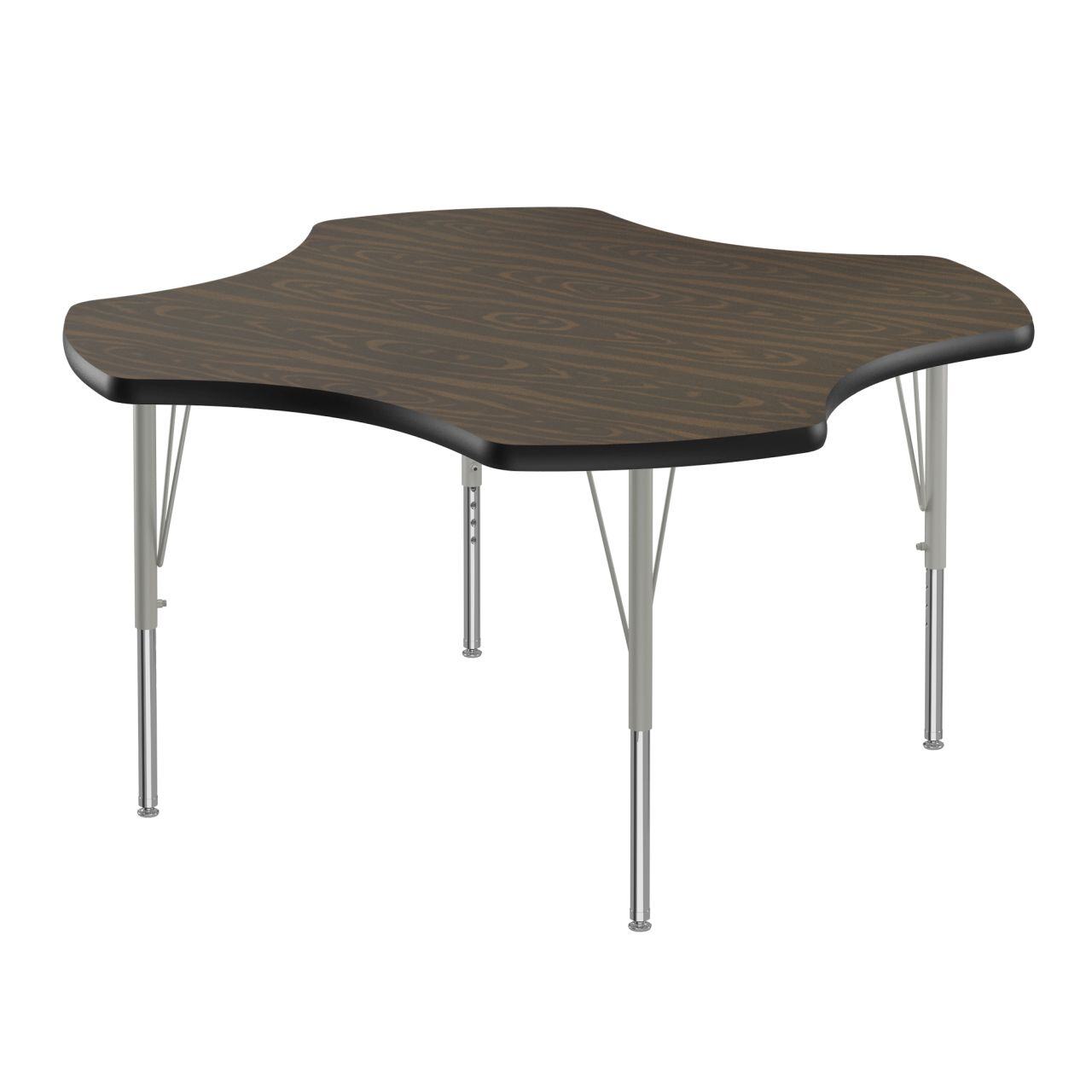 Adjustable Height Activity Tables-Clover Shaped Walnut[https://cdn11.bigcommerce.com/s-ae8l2aaf6n/product_images/attribute_value_images/38464.preview.jpg?t=1741097784] Black[https://cdn11.bigcommerce.com/s-ae8l2aaf6n/product_images/attribute_value_images/38467.preview.jpg?t=1741097786] Silver Mist[https://cdn11.bigcommerce.com/s-ae8l2aaf6n/product_images/attribute_value_images/38478.preview.png?t=1741097793] SKU SMS-04-V28-A48-CLO-01-14-09