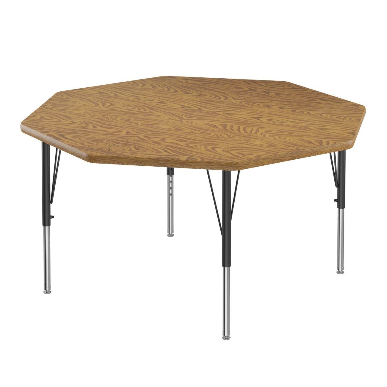 Adjustable Height Activity Tables-Octagonal Shaped Medium Oak[https://cdn11.bigcommerce.com/s-ae8l2aaf6n/product_images/attribute_value_images/38511.preview.jpg?t=1741102012] Medium Oak[https://cdn11.bigcommerce.com/s-ae8l2aaf6n/product_images/attribute_value_images/38527.preview.jpg?t=1741102023] Black/Chrome[https://cdn11.bigcommerce.com/s-ae8l2aaf6n/product_images/attribute_value_images/38529.preview.jpg?t=1741102025] SKU SMS-04-V28-A48-OCT-06-09-06
