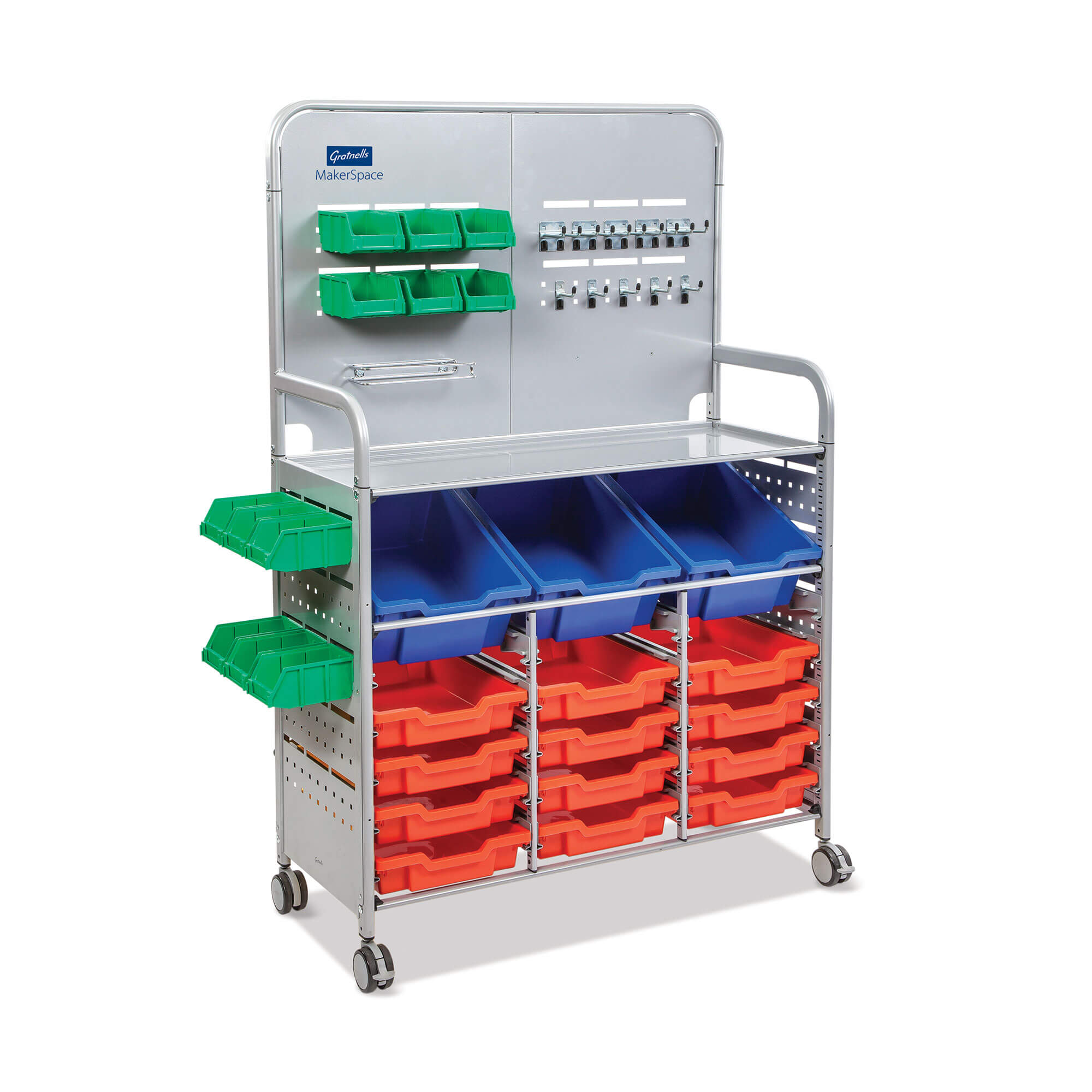 Makerspace Storage Cart Flame Red/Royal Blue[#C6372F;#005AAB] SKU SMS-02-V40-MST01440609