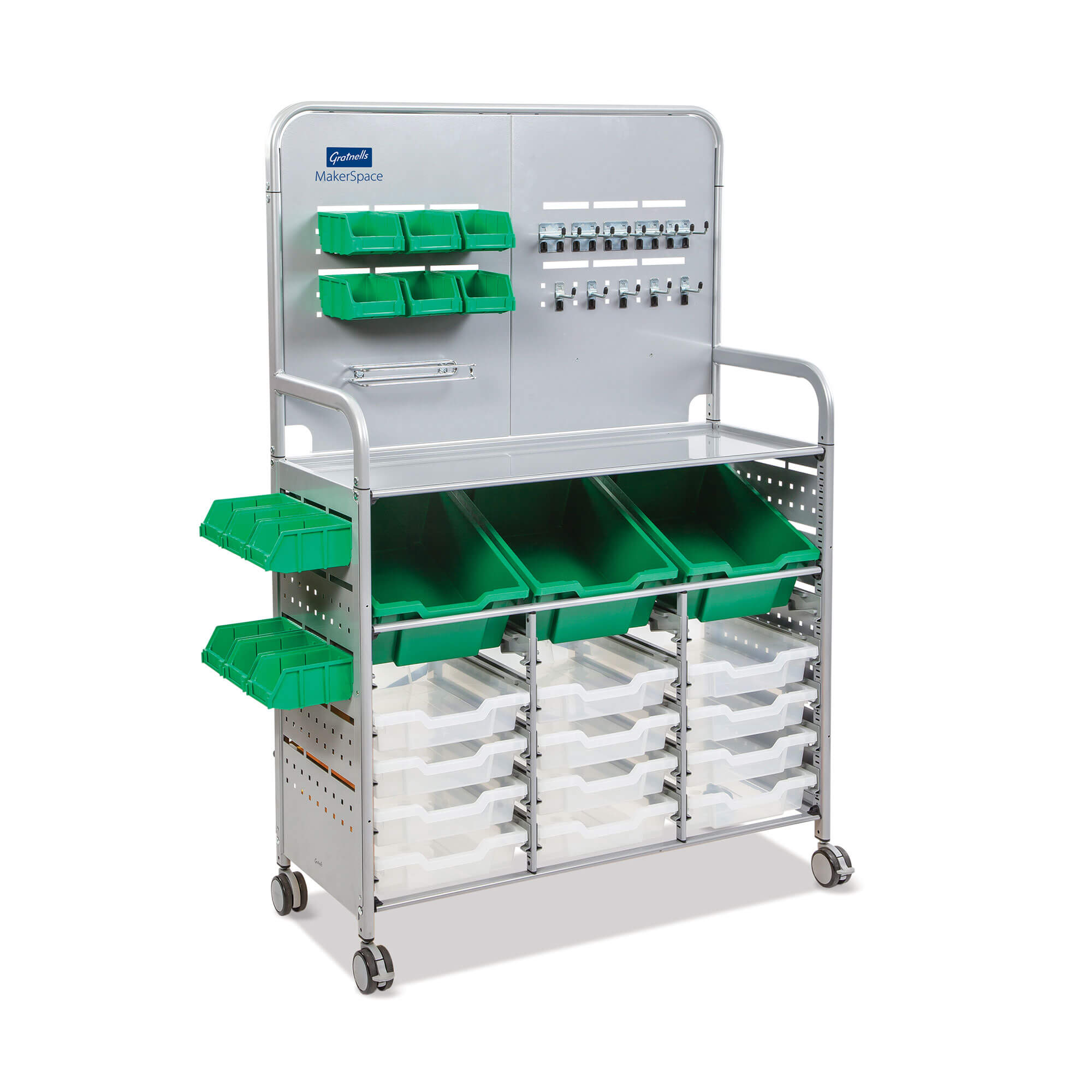 Makerspace Storage Cart Grass Green/Translucent[#00994B;#F4F4F4] SKU SMS-02-V40-MST01441020