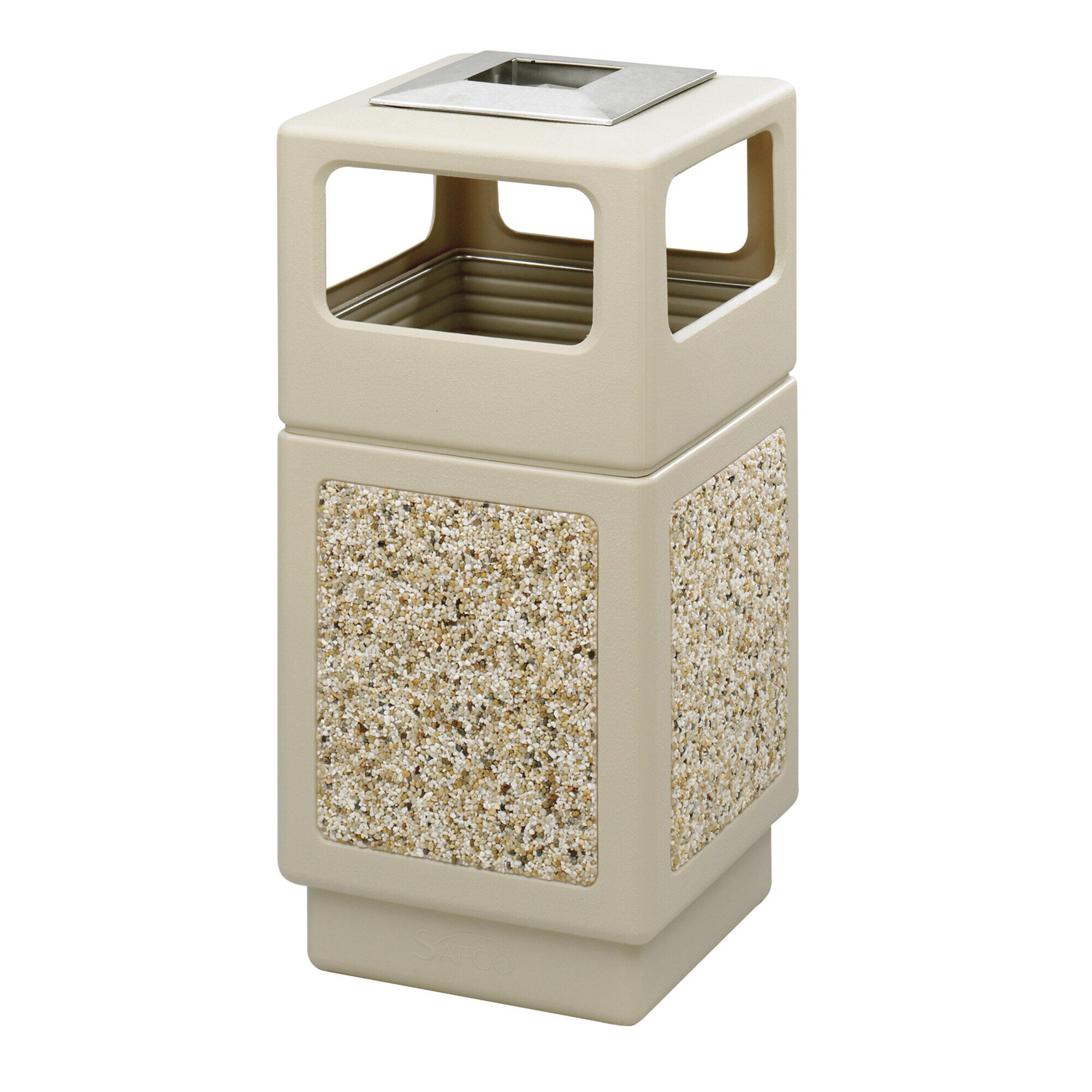 Aggregate Panel Trash Can with Ash Urn 38 Gallon Tan[#A89C86] SKU SMS-12-V37-9473TN