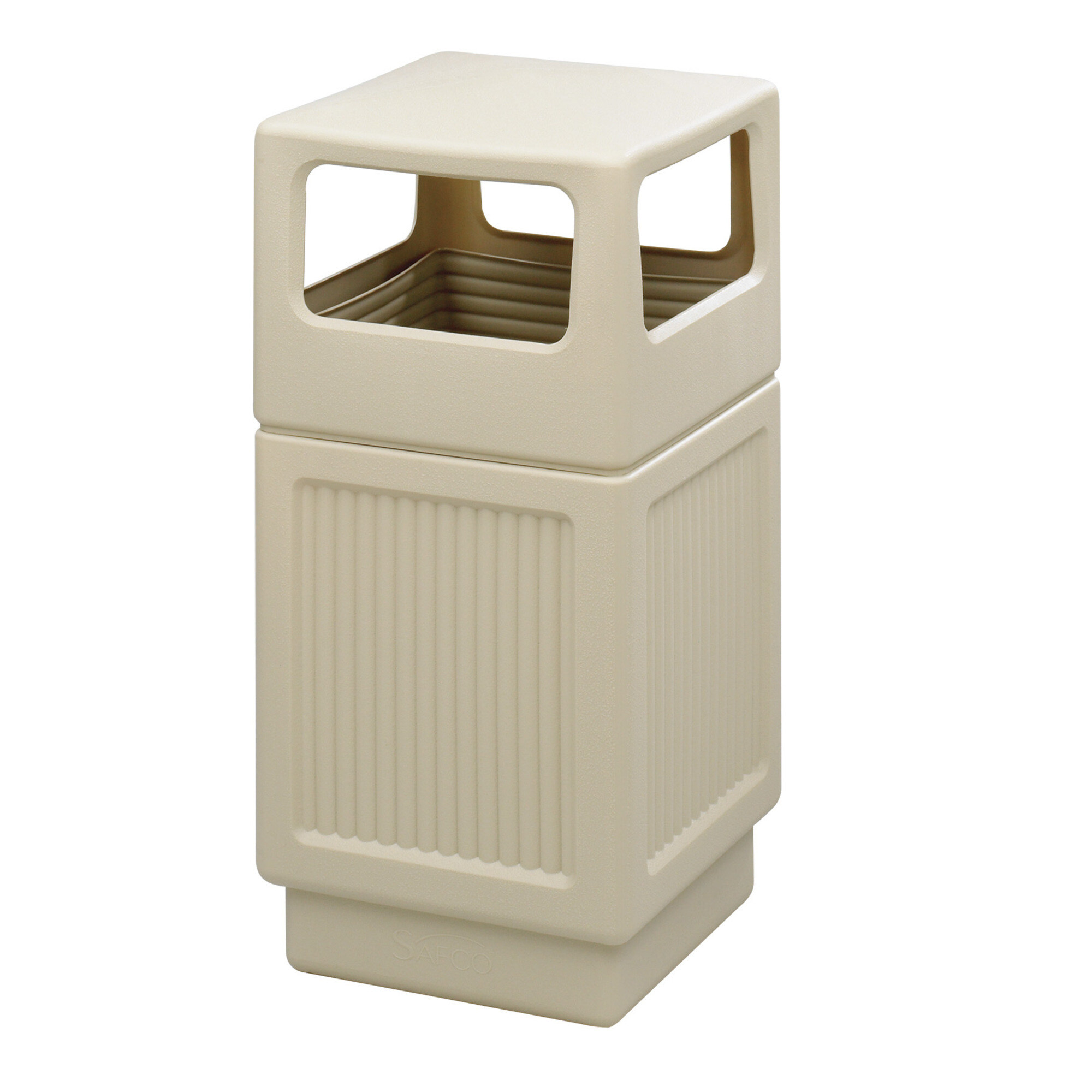 Recessed Panel Covered Trash Can 38 Gallon Tan[#A89C86] SKU SMS-12-V37-9476TN