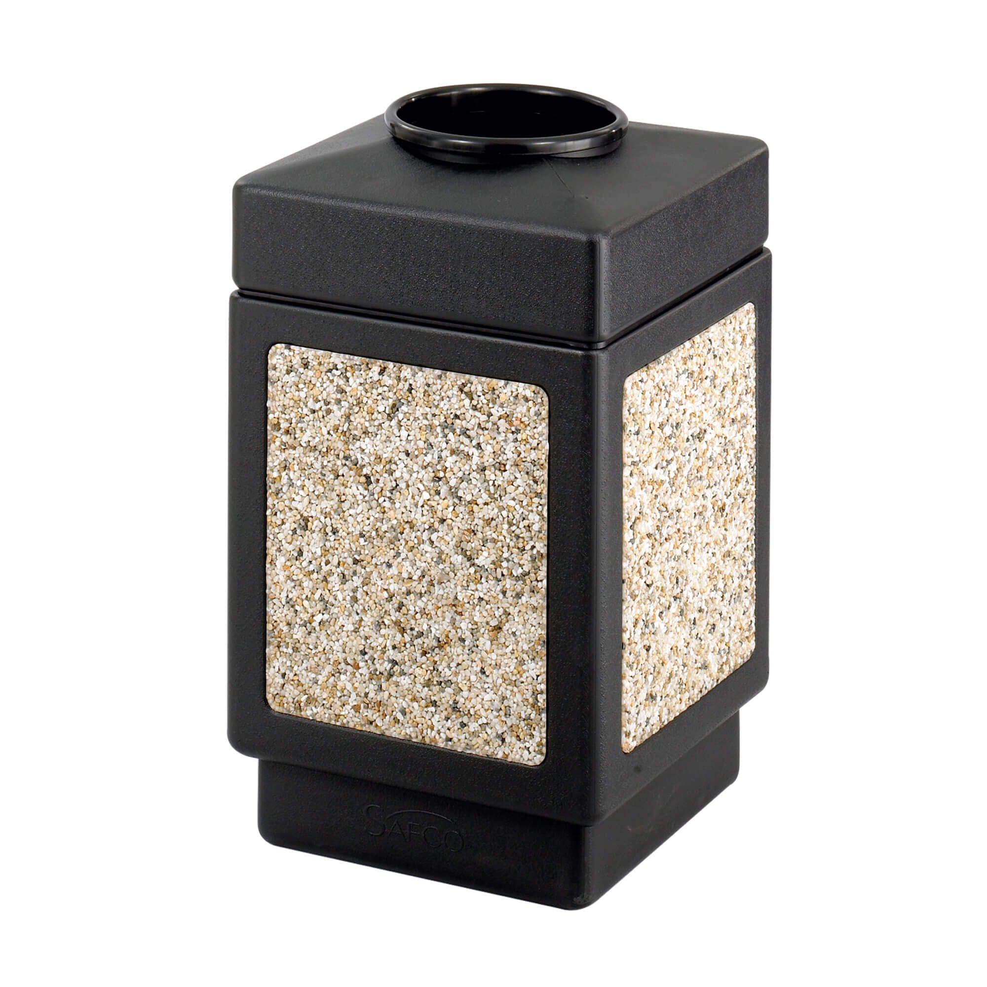 Aggregate Panel Covered Trash Can 38 Gallon Black[#000000] SKU SMS-12-V37-9472NC