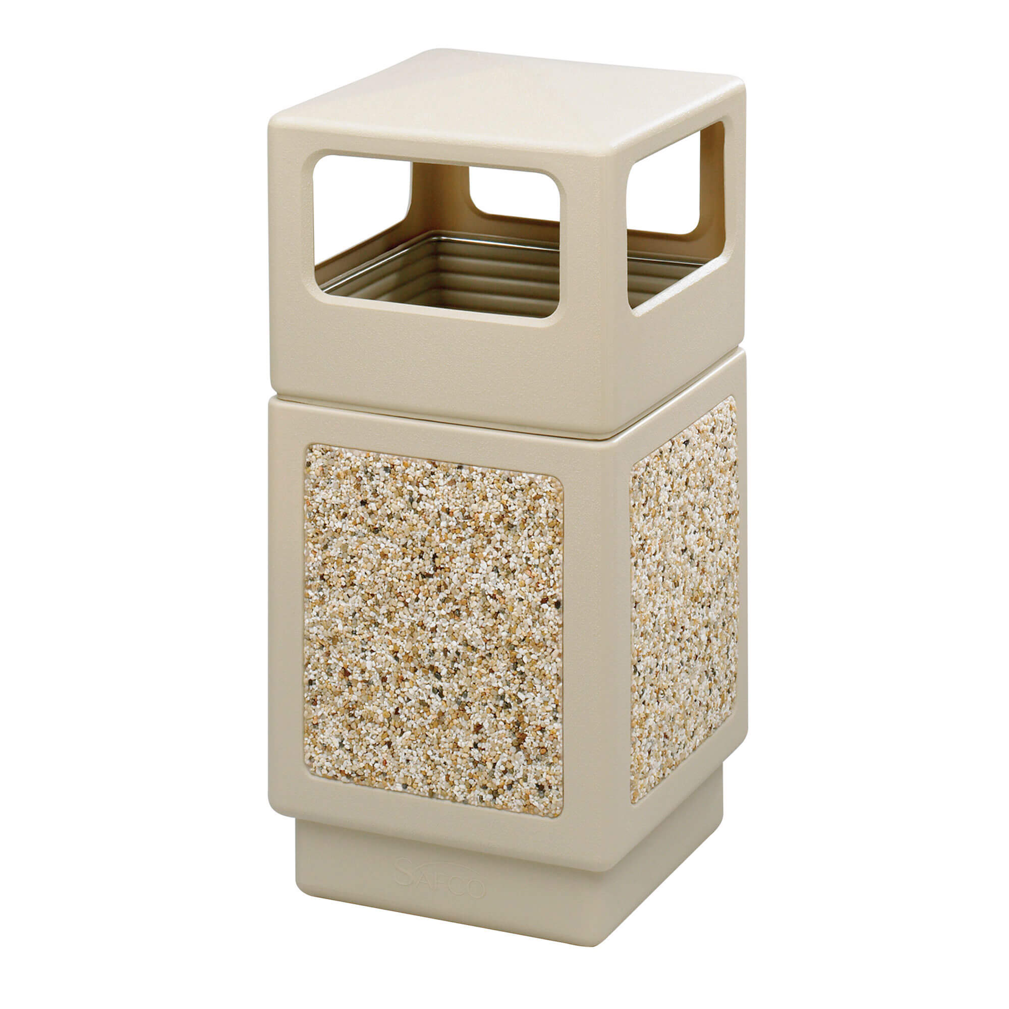 Aggregate Panel Covered Trash Can 38 Gallon Tan[#A89C86] SKU SMS-12-V37-9472TN