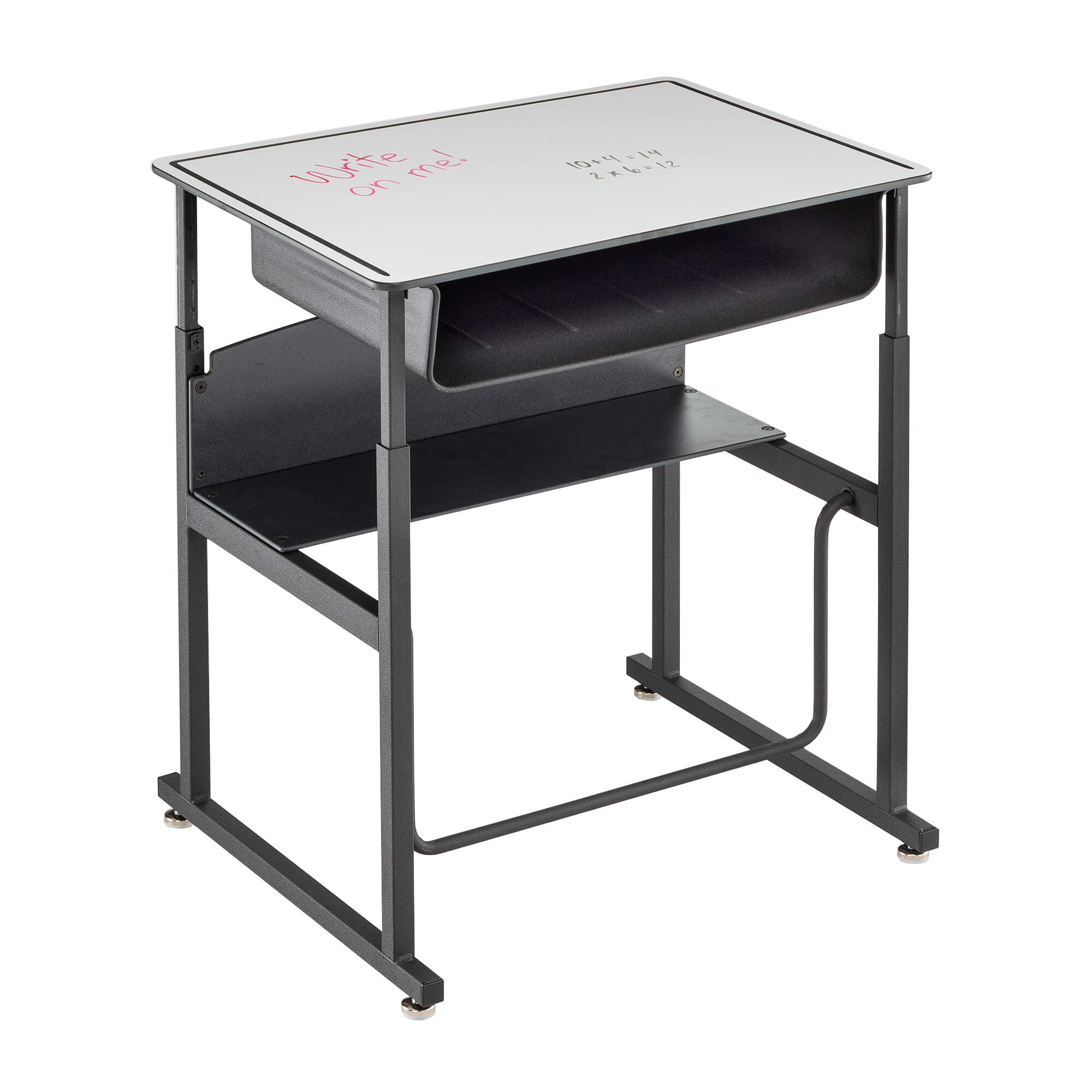 Standing Student Desk with Footrest, Shelf, and Organizer Box Dry Erase[#FFFFFF] SKU SMS-04-V37-1204DE