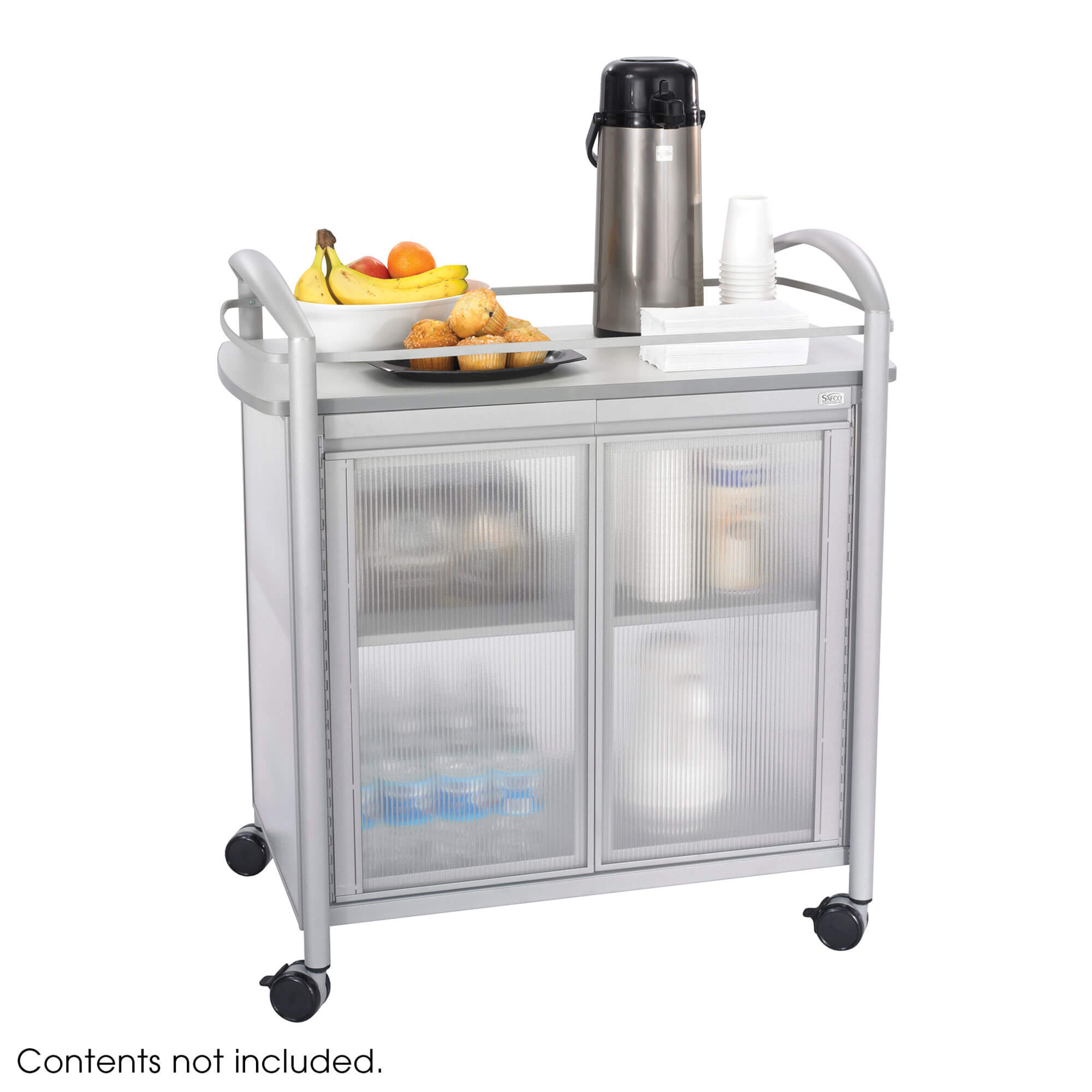 Mobile Refreshment Cart with Storage Shelves and Double Doors Gray[#A8A8A8] SKU SMS-10-V37-8966GR