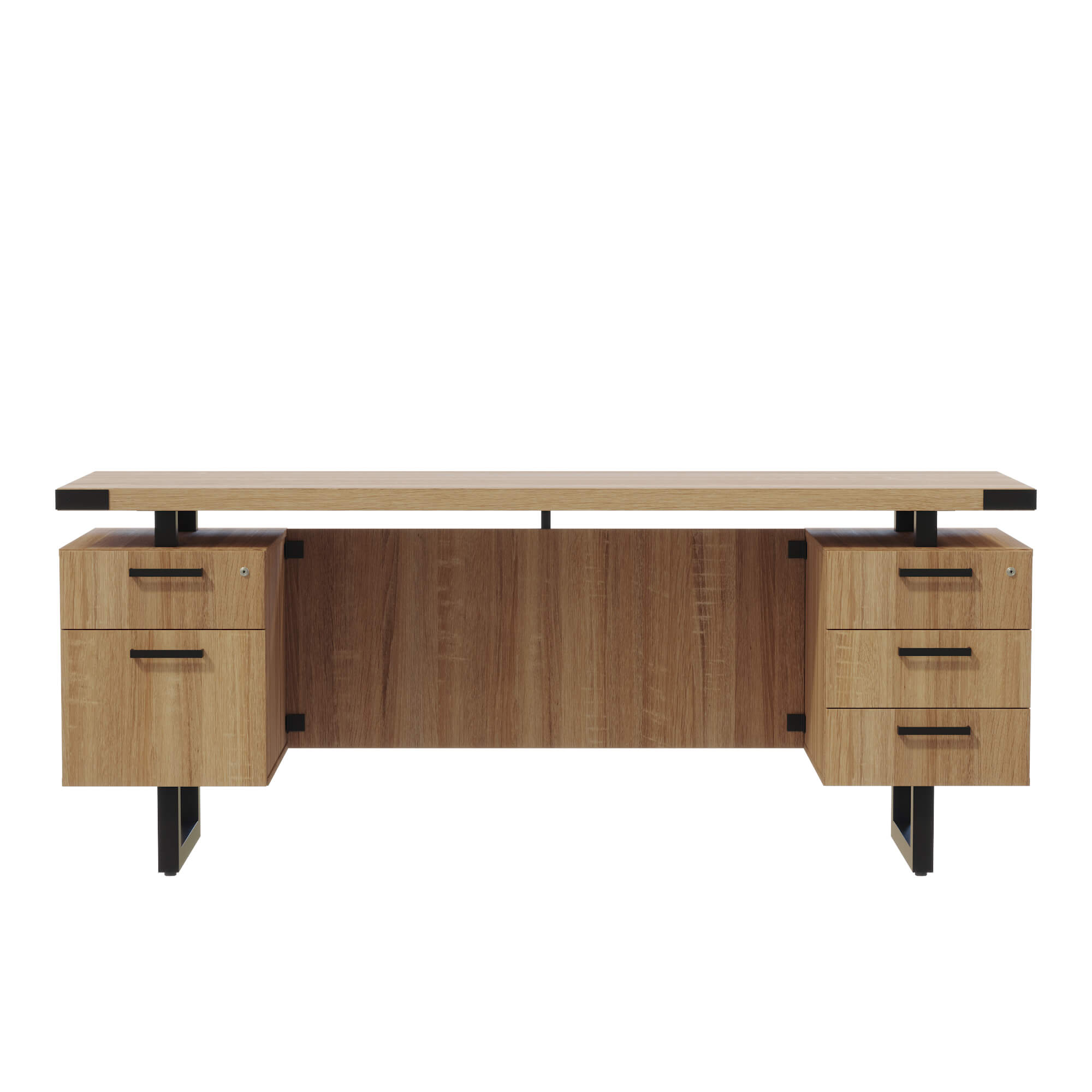 Freestanding Office Desk with Floating Top and Dual Storage Pedestals - 20 Inch Sand Dune[#A89C86] SKU SMS-12-V37-MRCBF7220SDD