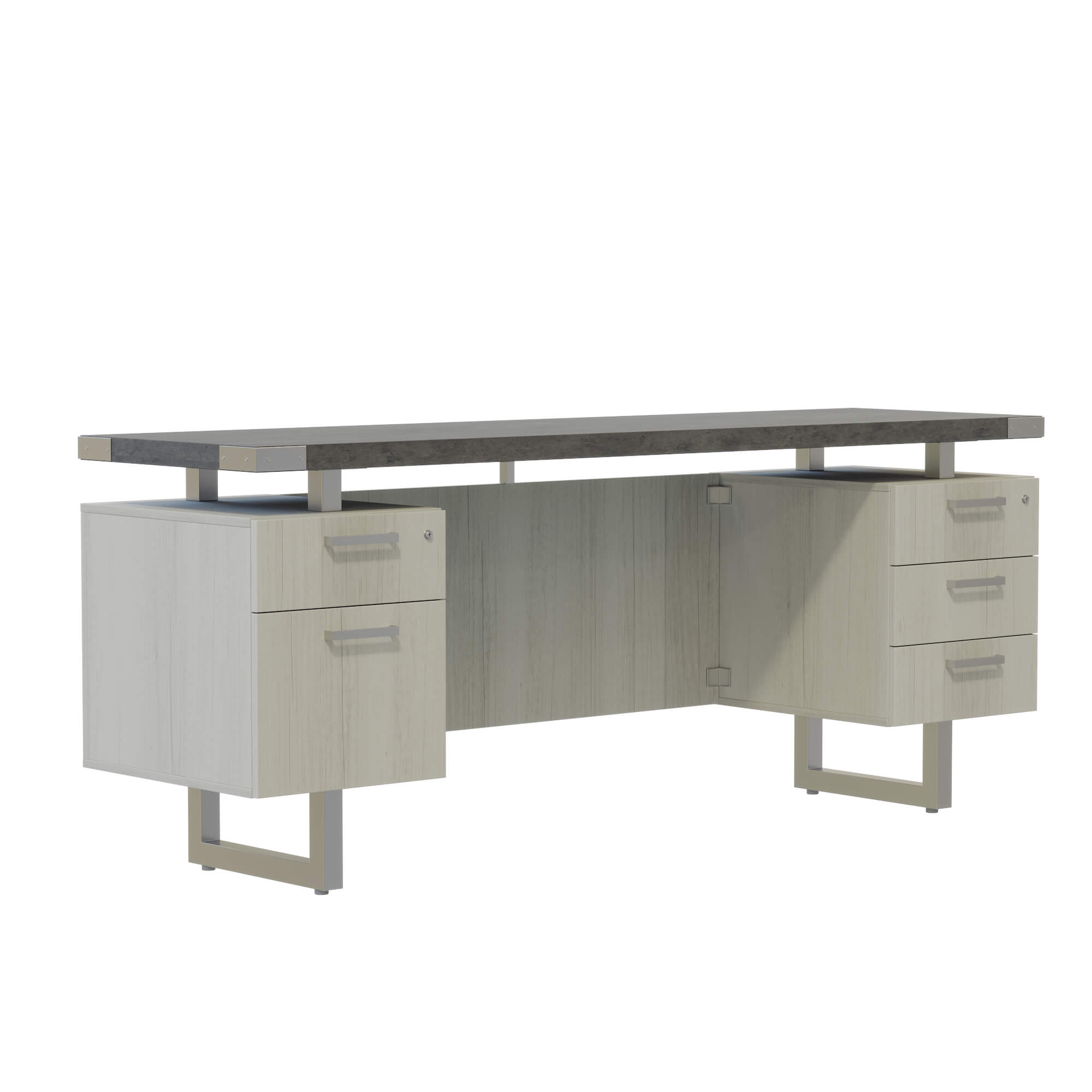 Freestanding Office Desk with Floating Top and Dual Storage Pedestals - 20 Inch Stone Gray[#A8A8A8] SKU SMS-12-V37-MRCBF7220SGY