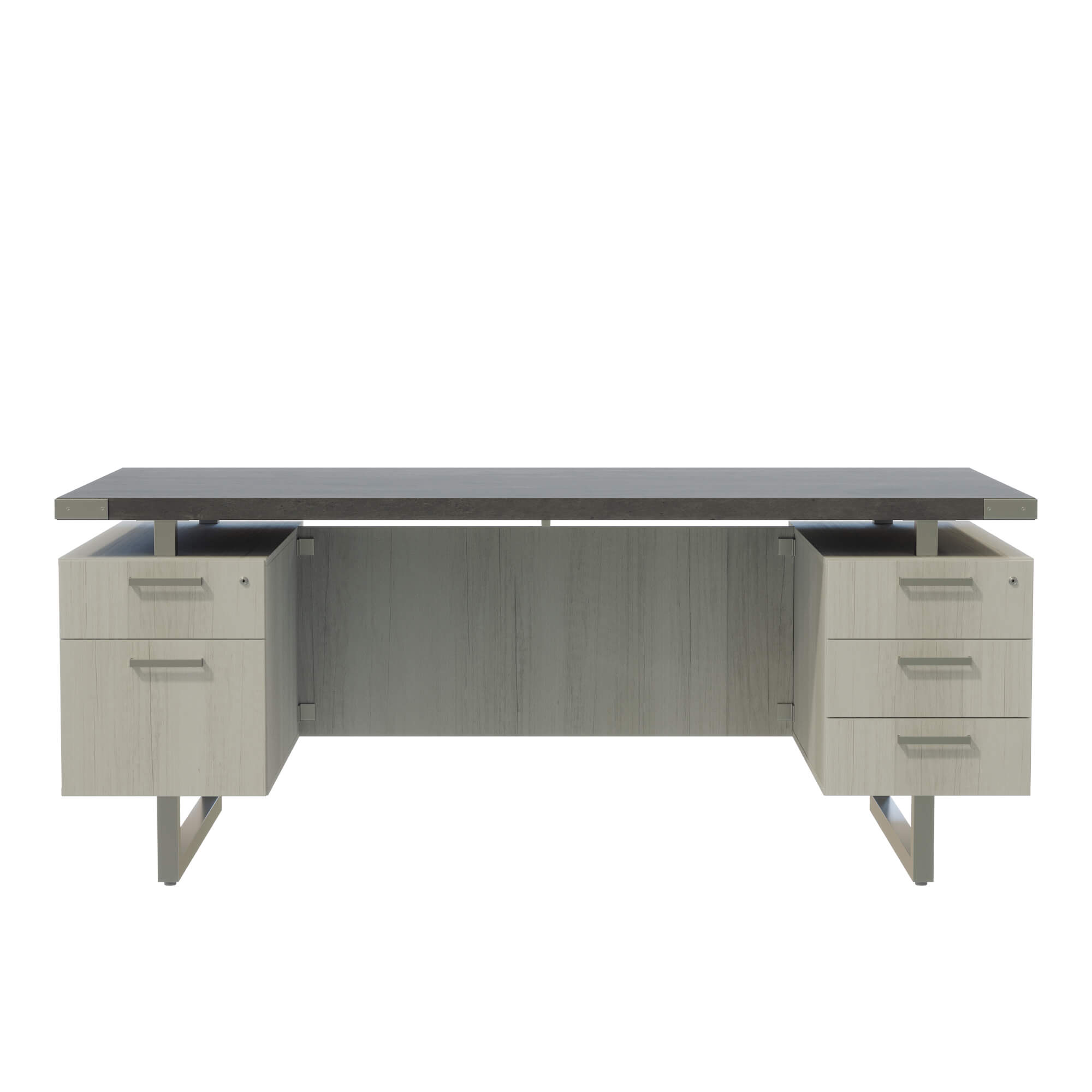 Freestanding Office Desk with Floating Top and Dual Storage Pedestals - 36 Inch Stone Gray[#A8A8A8] SKU SMS-12-V37-MRDBF7236SGY