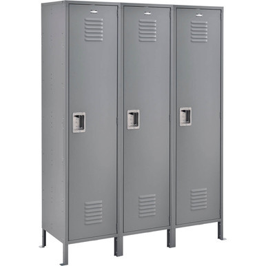 54'' Steel Gear Locker, 54'' W x 18'' D x 78'' H, Steel, 3 Lockers, 1 Row, Gray, Padlock Hasp, Unassembled SMS-10-V04-SSG1975418