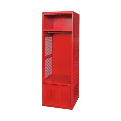 Red Firefighter Gear Locker for Station Equipment Storage, 24'' W x 18'' D x 72'' H, Upper Shelf & Ventilated Foot Locker SMS-05-V39-WSNF482-1C-FF