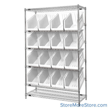 Angled Bin Storage, 48" W x 18" D x 74" H, On Wheels, 16 Bins at 11"W x 18"D x 10"H, Clear, Without Casters SMS-08-V45-WRSL6-74-1848-260CL