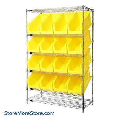 Angled Bin Storage, 48" W x 24" D x 74" H, On Wheels, 16 Bins at 11"W x 23.875"D x 10"H, Yellow, Without Casters SMS-08-V45-WRSL6-74-2448-953YL