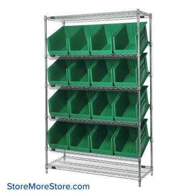 Angled Bin Storage, 48" W x 18" D x 74" H, On Wheels, 16 Bins at 11"W x 18"D x 10"H, Green, Includes Casters SMS-08-V45-WRSL6-74-1848-260GN-C