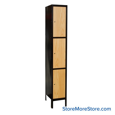 Wood and Metal Locker, 18'' W x 12" D x 72" H, 1 Column, 3 Tiers, Assembled SMS-05-V39-UW1288-3MEW-A
