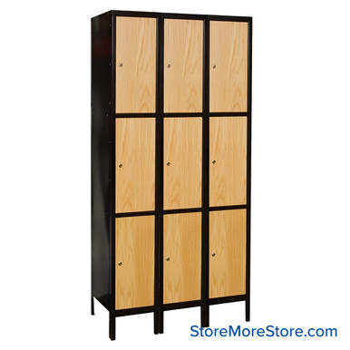 Wood and Metal Locker, 18'' W x 12" D x 72" H, 3 Columns, 3 Tiers, Unassembled SMS-05-V39-UW3288-3MEW