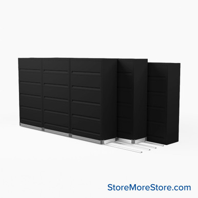 Flipper Door Cabinets on Tracks, 156" W x 56" D x 66.25" H, 4 Stationary Cabinets, 2 Moveable Rows