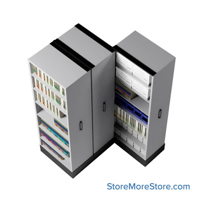 Retractable Shelving Systems, 49.5" W x 43" D x 82" H, 3 Pull-Out Units, 36" Shelf Width, 15" Shelf Depth