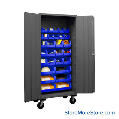 Mobile Bin Storage Cabinet 36''W x 24''D x 80''H - 3501M-BLP-30 SMS-01-V43-3501M-BLP-30