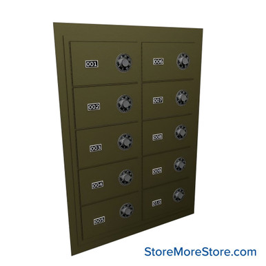 Flush Mount Wall Gun Safe, 25" W x 32.25" H, 10 Compartments, 2 Wide x 5 High Arrangement, Combination Lock SMS-05-V72-EDHGF10C