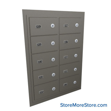 Flush Mount Wall Gun Safe, 25" W x 32.25" H, 10 Compartments, 2 Wide x 5 High Arrangement, Master Key Lock SMS-05-V72-EDHGF10M