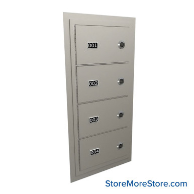 Flush Mount Wall Gun Safe, 13" W x 26.25" H, 4 Compartments, Vertical Arrangement, Tube Lock SMS-05-V72-EDHGF04V