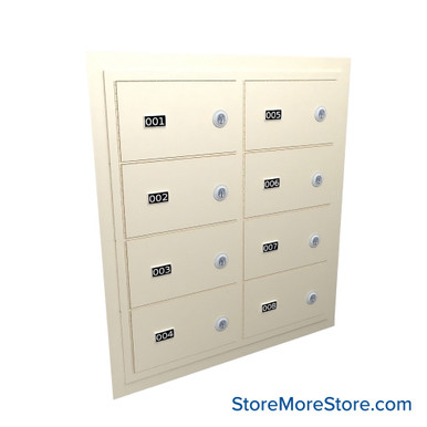 Flush Mount Wall Gun Safe, 25" W x 26.25" H, 8 Compartments, 2 Wide x 4 High Arrangement, Master Key Lock SMS-05-V72-EDHGF08M