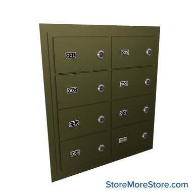 Flush Mount Wall Gun Safe, 25" W x 26.25" H, 8 Compartments, 2 Wide x 4 High Arrangement, Tube Lock SMS-05-V72-EDHGF08