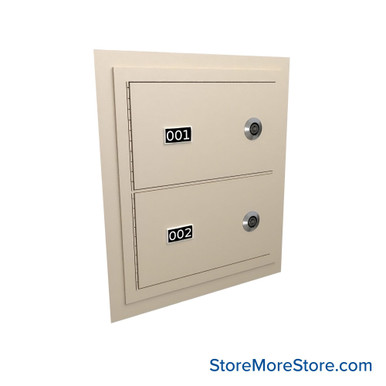Flush Mount Wall Gun Safe, 13" W x 14.25" H, 2 Compartments, Vertical Arrangement, Tube Lock SMS-05-V72-EDHGF02V