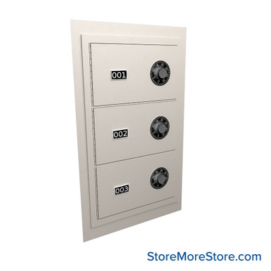 Flush Mount Wall Gun Safe, 13" W x 20.25" H, 3 Compartments, Vertical Arrangement, Combination Lock SMS-05-V72-EDHGF03VC