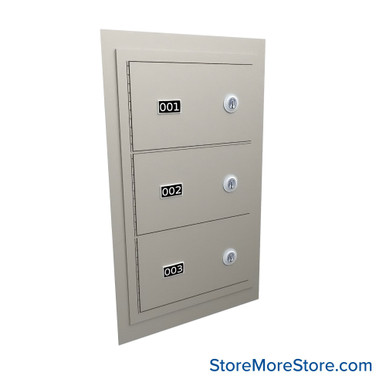 Flush Mount Wall Gun Safe, 13" W x 20.25" H, 3 Compartments, Vertical Arrangement, Master Key Lock SMS-05-V72-EDHGF03VM