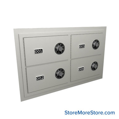 Flush Mount Wall Gun Safe, 25" W x 14.25" H, 4 Compartments, 2 Wide x 2 High Arrangement, Combination Lock SMS-05-V72-EDHGF04C