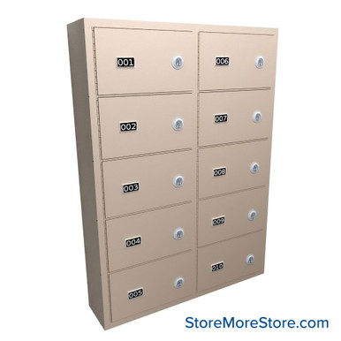 Wall Mounted Gun Locker, 25" W x 6.5" D x 32.25" H, 10 Compartments, 2 Wide x 5 High Arrangement, Master Key Lock SMS-05-V72-EDHGS10M