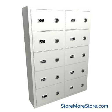 Wall Mounted Gun Locker, 25" W x 6.5" D x 32.25" H, 10 Compartments, 2 Wide x 5 High Arrangement, Tube Lock SMS-05-V72-EDHGS10