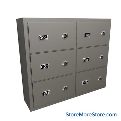 Wall Mounted Gun Locker, 25" W x 6.5" D x 20.25" H, 6 Compartments, 2 Wide x 3 High Arrangement, Tube Lock SMS-05-V72-EDHGS06