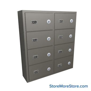 Wall Mounted Gun Locker, 25" W x 6.5" D x 26.25" H, 8 Compartments, 2 Wide x 4 High Arrangement, Master Key Lock SMS-05-V72-EDHGS08M