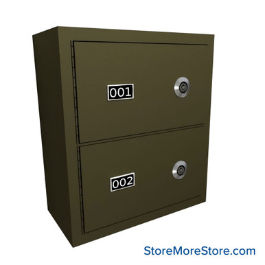 Wall Mounted Gun Locker, 13" W x 6.5" D x 14.25" H, 2 Compartments, Vertical Arrangement, Tube Lock SMS-05-V72-EDHGS02V