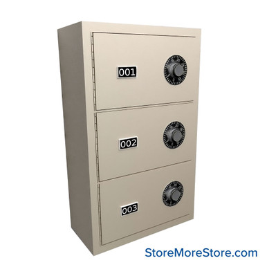 Wall Mounted Gun Locker, 13" W x 6.5" D x 20.25" H, 3 Compartments, Vertical Arrangement, Combination Lock SMS-05-V72-EDHGS03VC