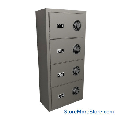 Wall Mounted Gun Locker, 13" W x 6.5" D x 26.25" H, 4 Compartments, Vertical Arrangement, Combination Lock SMS-05-V72-EDHGS04VC