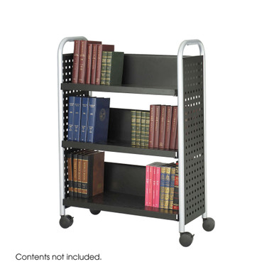 Single-Sided Rolling Book Cart with Three Slanted Shelves